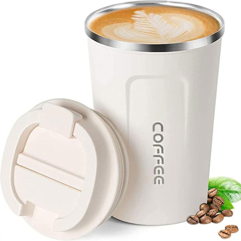 BIAŁY KUBEK TERMICZNY NA WYNOS MAŁY TERMOS COFFE TO GO 380ml EKO