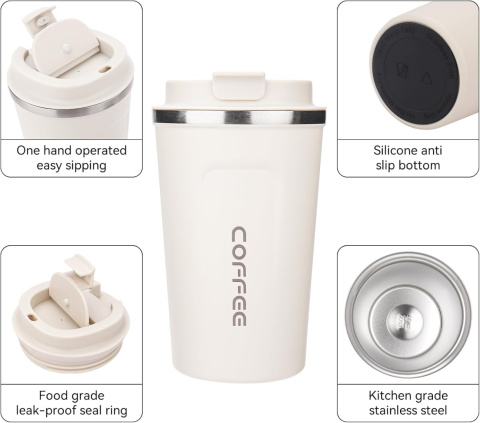 BIAŁY KUBEK TERMICZNY NA WYNOS MAŁY TERMOS COFFE TO GO 380ml EKO BIAŁY KUBEK TERMICZNY NA WYNOS MAŁY TERMOS COFFE TO GO 380ml EKO