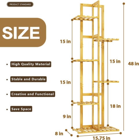 Bamworld Stojak na rośliny, kwietnik , 6-poziomowy, bambusowy, wysoki
