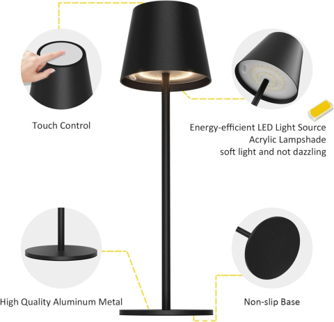 Bezprzewodowa lampa stołowa LED, ściemniana, akumulatorowa, metalowa Bezprzewodowa lampa stołowa LED, ściemniana, akumulatorowa, metalowa