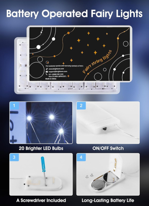 Brightown Łańcuch świetlny LED z baterią CR2032, 24 sztuki 2 m Brightown Łańcuch świetlny LED z baterią CR2032, 24 sztuki 2 m