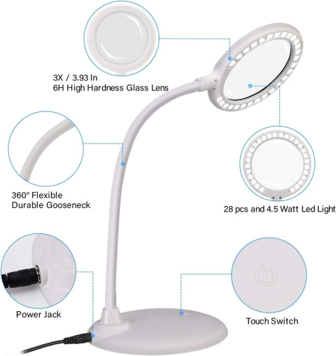 DUDSOEHO 3-krotna lupa ze światłem i stojakiem Led, dotykowa DUDSOEHO 3-krotna lupa ze światłem i stojakiem Led, dotykowa