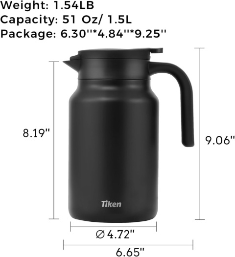 Dzbanek termiczny do kawy Tiken 1,5 l, z podwójnymi ściankami Dzbanek termiczny do kawy Tiken 1,5 l, z podwójnymi ściankami