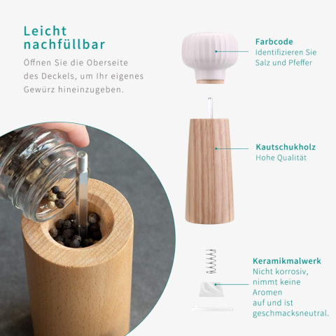 HAIPUSEN Młynek do soli i pieprzu z drewna i ceramiki 17.5 cm HAIPUSEN Młynek do soli i pieprzu z drewna i ceramiki 17.5 cm