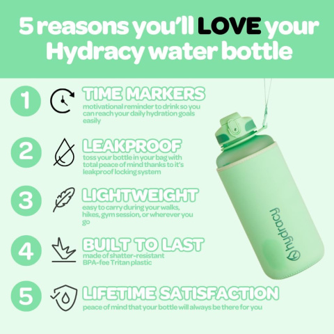 Hydracy Butelka na wodę z podziałką czasową 2 l, bez BPA Hydracy Butelka na wodę z podziałką czasową 2 l, bez BPA