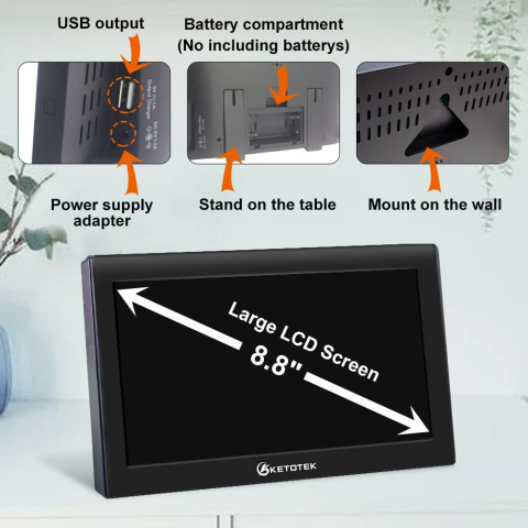 KETOTEK Bezprzewodowa stacja pogodowa z wyświetlaczem VA