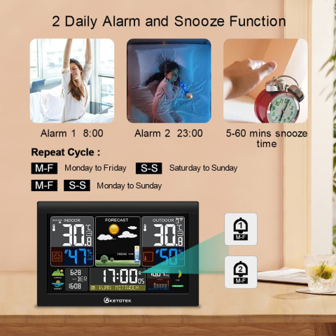 KETOTEK Bezprzewodowa stacja pogodowa z wyświetlaczem VA