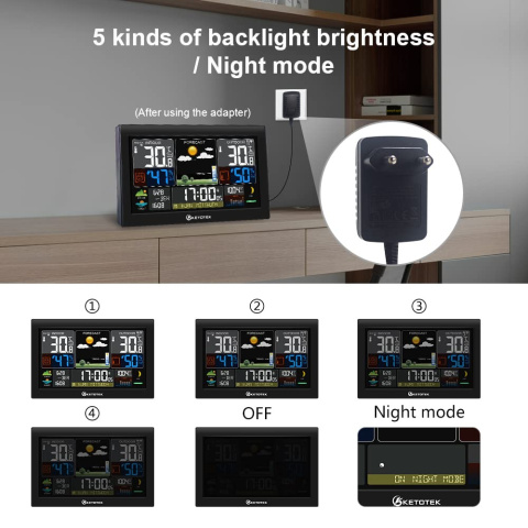 KETOTEK Bezprzewodowa stacja pogodowa z wyświetlaczem VA