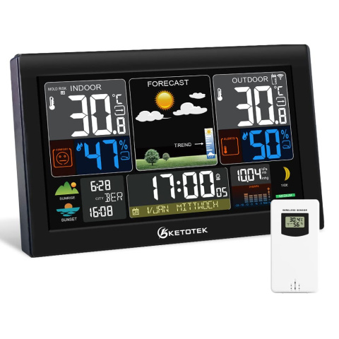 KETOTEK Bezprzewodowa stacja pogodowa z wyświetlaczem VA