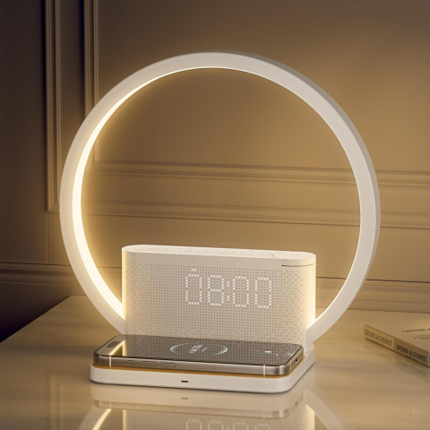 Lampka nocna z 2 budzikami swietlnymi, ładowanie,10 dźwiękow,dotyk Lampka nocna z 2 budzikami swietlnymi, ładowanie,10 dźwiękow,dotyk