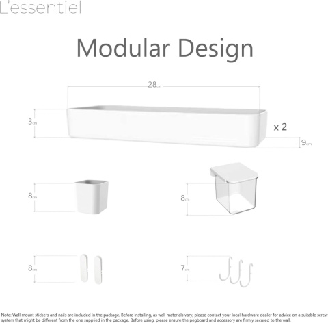 L'essentiel Organizer ścienny , 56 x 56 cm, kompletny zestaw L'essentiel Organizer ścienny , 56 x 56 cm, kompletny zestaw