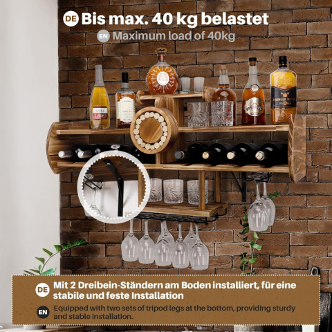 YORBAY Stojak na wino z litego drewna, wiszacy barek YORBAY Stojak na wino z litego drewna, wiszacy barek