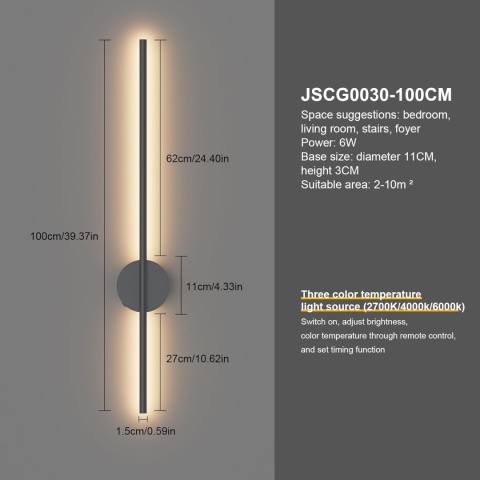 Aipsun Akumulatorowa lampa ścienna z pilotem 100 cm ściemniania timer Aipsun Akumulatorowa lampa ścienna z pilotem 100 cm ściemniania timer