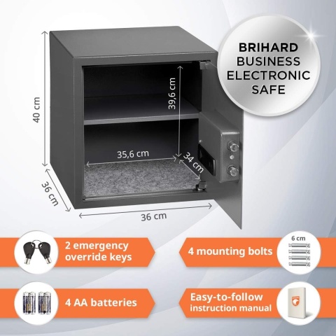 Brihard Business Sejf Elektroniczny - 40x38x38cm z ekranem LED Brihard Business Sejf Elektroniczny - 40x38x38cm z ekranem LED