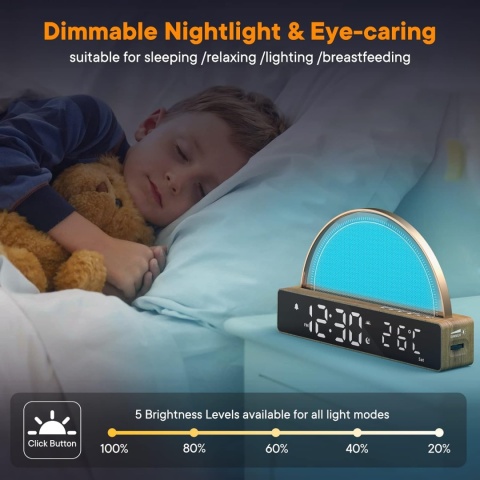 Budzik ze światłem, budzik świetlny, White Noise Machine 10 TRYBOW Budzik ze światłem, budzik świetlny, White Noise Machine 10 TRYBOW