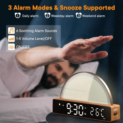 Budzik ze światłem, budzik świetlny, White Noise Machine 10 TRYBOW Budzik ze światłem, budzik świetlny, White Noise Machine 10 TRYBOW