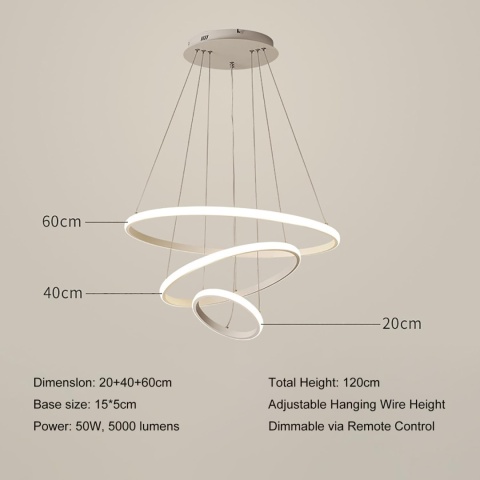 Lampa wisząca LED, 3 pierścienie ściemniana, 3000-6000 K, pilot Lampa wisząca LED, 3 pierścienie ściemniana, 3000-6000 K, pilot