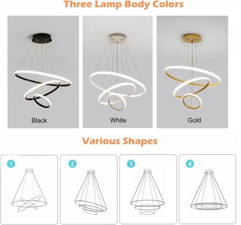 Lampa wisząca LED, 3 pierścienie ściemniana, 3000-6000 K, pilot Lampa wisząca LED, 3 pierścienie ściemniana, 3000-6000 K, pilot