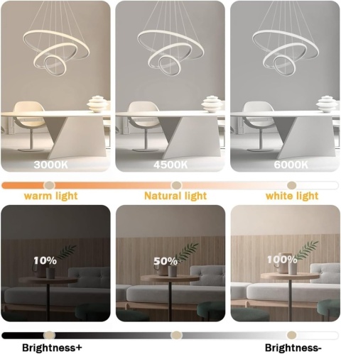Lampa wisząca LED, 3 pierścienie ściemniana, 3000-6000 K, pilot Lampa wisząca LED, 3 pierścienie ściemniana, 3000-6000 K, pilot