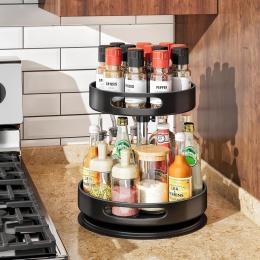Lazy Susan 2-poziomowy regał na przyprawy, obracany o 360 metal czarny
