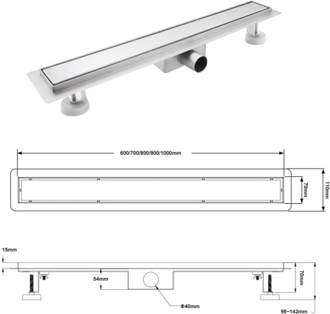 Rynna prysznicowa 90 cm odpływ liniowy podłogowy ze stali nierdzewnej Rynna prysznicowa 90 cm odpływ liniowy podłogowy ze stali nierdzewnej