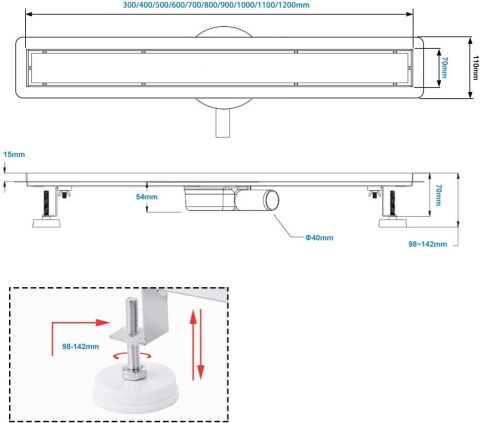 Rynna prysznicowa 90 cm odpływ liniowy podłogowy ze stali nierdzewnej Rynna prysznicowa 90 cm odpływ liniowy podłogowy ze stali nierdzewnej