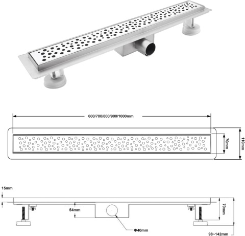 Rynna prysznicowa, bardzo płaska 80 cm, odpływ podłogowy z syfonem Rynna prysznicowa, bardzo płaska 80 cm, odpływ podłogowy z syfonem
