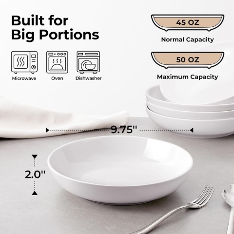 Zestaw 4 porcelanowych misek XXL do makaronu 1480 ml Zestaw 4 porcelanowych misek XXL do makaronu 1480 ml