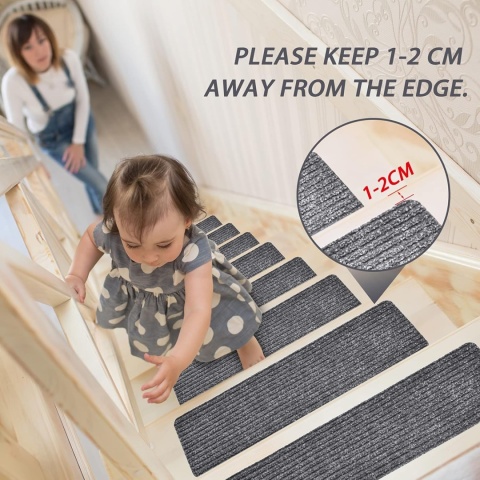 Maty na schody, dywaniki schodowe, do wewnątrz, 15 sztuk 20 x 76 cm