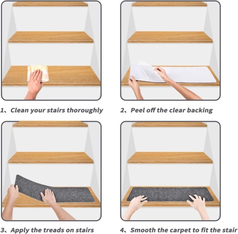 Maty na schody, dywaniki schodowe, do wewnątrz, 15 sztuk 20 x 76 cm