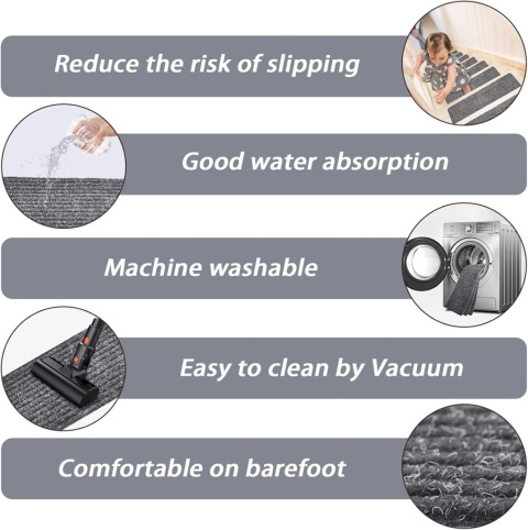 Maty na schody, dywaniki schodowe, do wewnątrz, 15 sztuk 20 x 76 cm