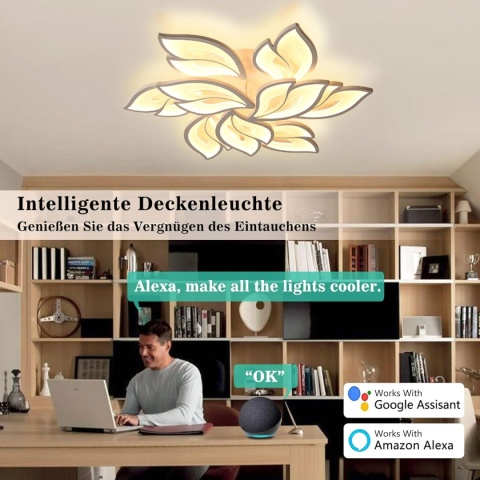 Inteligentna lampa sufitowa LED, ściemniana, Smart, 84 cm kwiat lotosu
