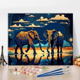 Słonie malowanie według liczb Savannah, 40 x 50 cm zestaw