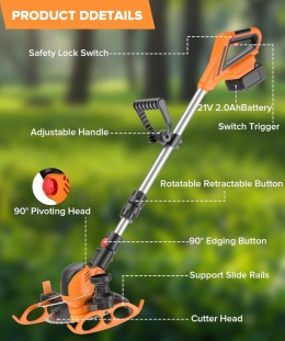 Akumulatorowa podkaszarka do trawy, elektryczna bezprzewodowa Agrico