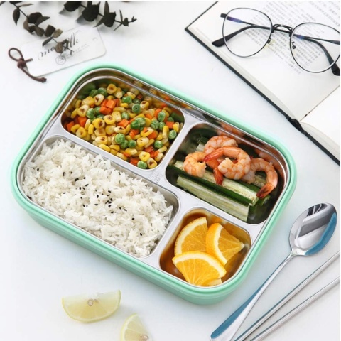 Bento Lunch Box Amropi stalowy pojemnik na żywność , sztucce
