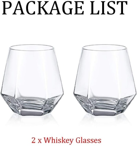 Diamentowe szklanki do whisky, zestaw 2 szklanek przechylone