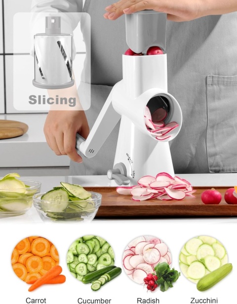 GDL Tarka z korbą, szatkownica do warzyw z 3 wymiennymi ostrzami