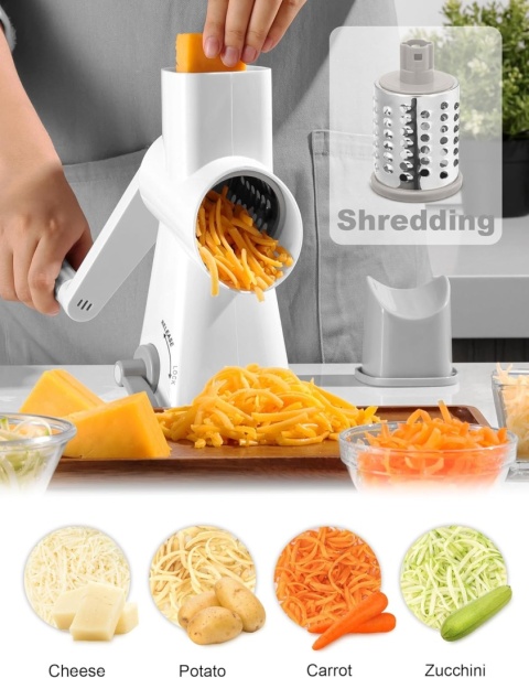 GDL Tarka z korbą, szatkownica do warzyw z 3 wymiennymi ostrzami