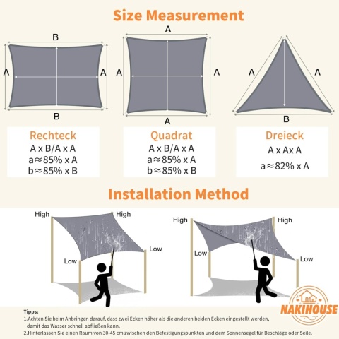 HENG FENG Żagiel Przeciwsłoneczny Wodoodporny Prostokątny PES 3.5x4.5m