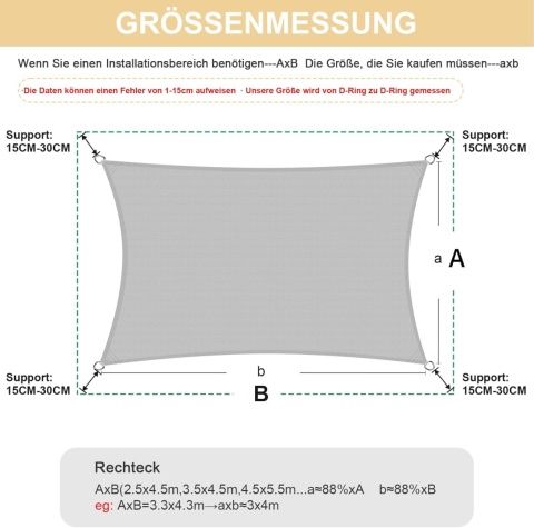 HENG FENG Żagiel przeciwsłoneczny, , kwadratowy, 3 x 3 m, wodoszczelny