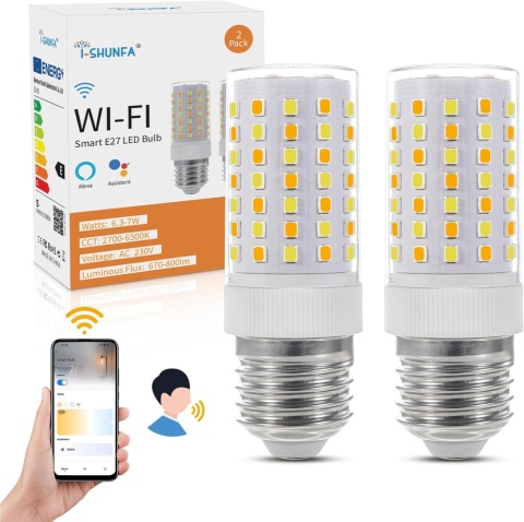 I-SHUNFA Żarówka LED Smart E27 7W, 800 lm, AC 2700 K – 6500 K, Alexa