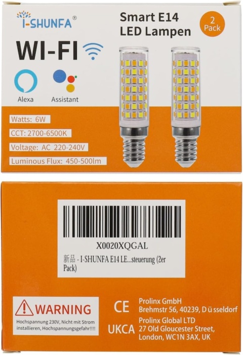 I-SHUNFA Żarówka Smart E14 Alexa Wi-Fi, żarówka LED E14, ściemnianie