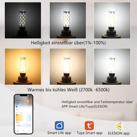 I-SHUNFA Żarówka Smart E14 Alexa Wi-Fi, żarówka LED E14, ściemnianie