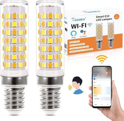 I-SHUNFA Żarówka Smart E14 Alexa Wi-Fi, żarówka LED E14, ściemnianie