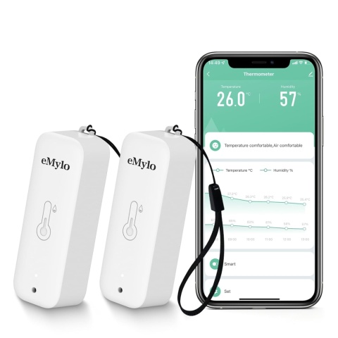 Inteligentny czujnik temperatury eMylo Zigbee Tuya alarm Alexa 2 szt