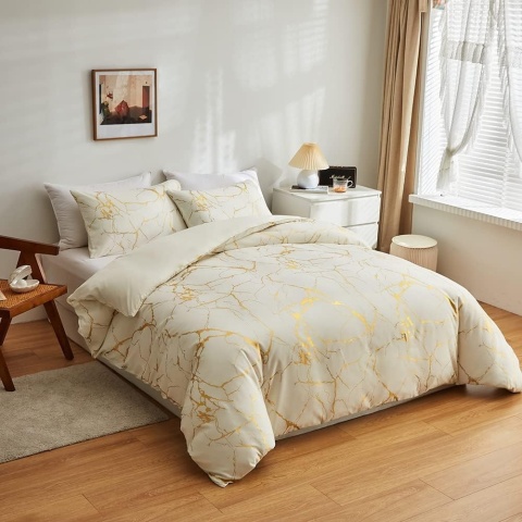 Komplet pościeli 155 x 220 cm, beżowo-złoty marmur Aesthetic
