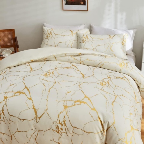 Komplet pościeli 155 x 220 cm, beżowo-złoty marmur Aesthetic