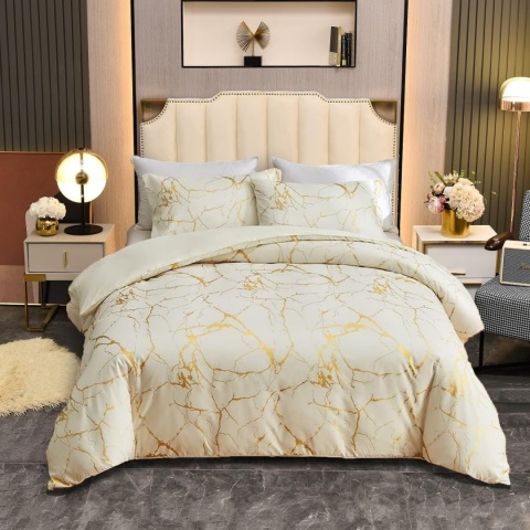 Komplet pościeli 155 x 220 cm, beżowo-złoty marmur Aesthetic
