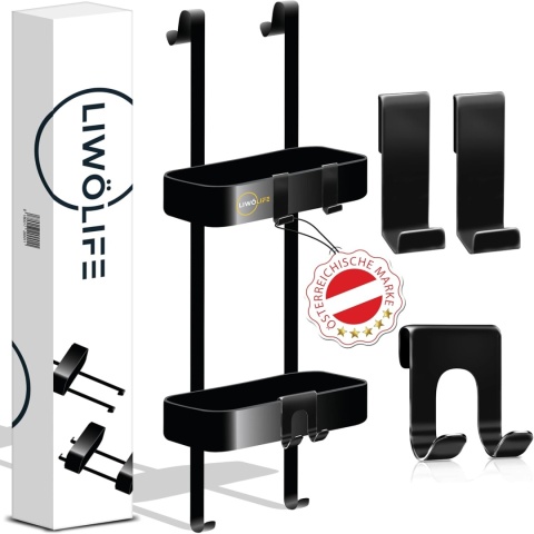 Półka prysznicowa na ściankę szklaną, czarna, ze stali LIWÖLIFE