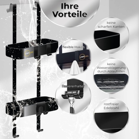 Półka prysznicowa na ściankę szklaną, czarna, ze stali LIWÖLIFE